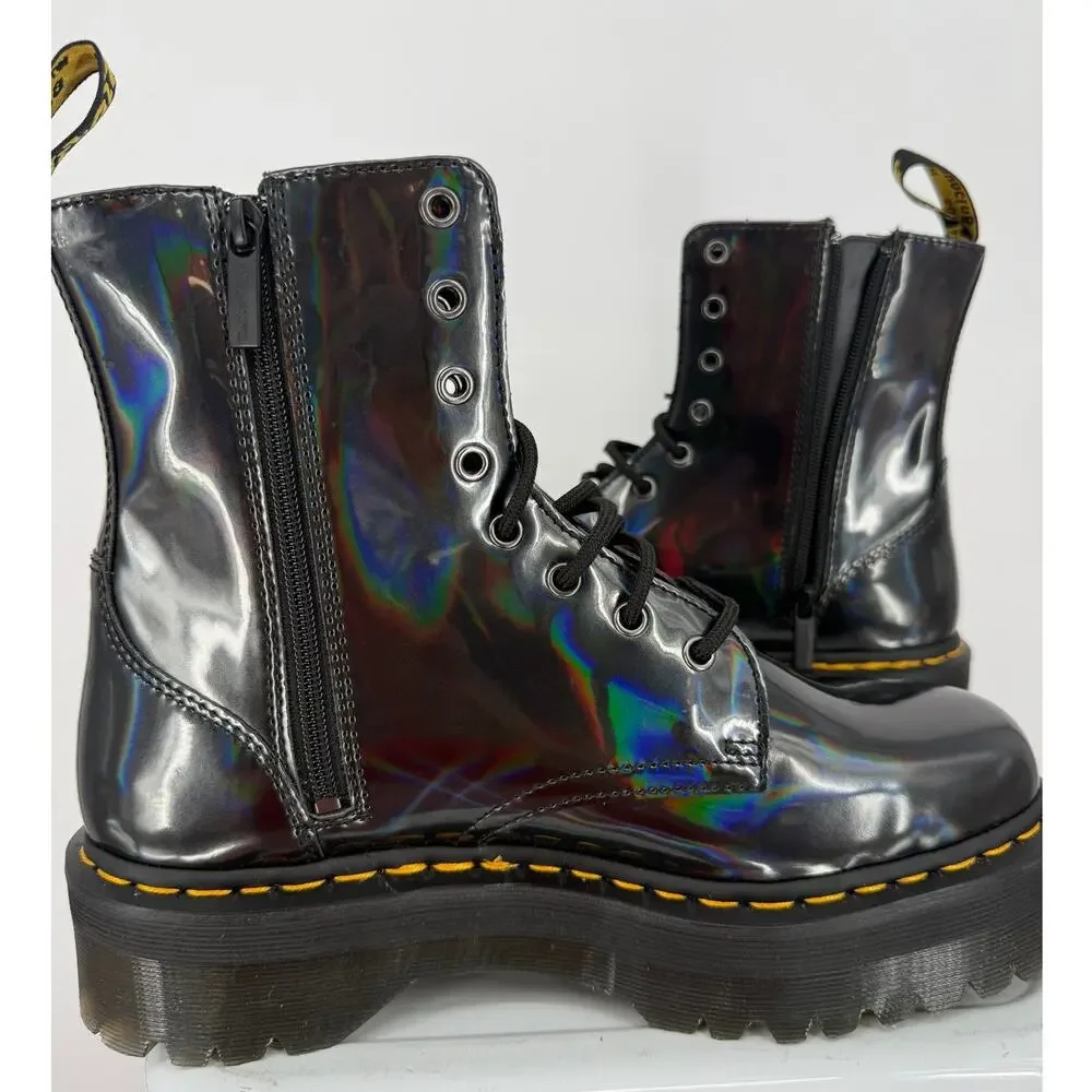 New Doc Dr. Martens Jadon Hologram Black Gray Leather Platform Boot Size Mens 11